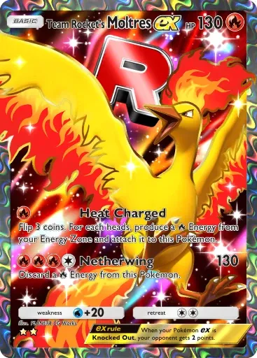 Team Rocket's Moltres ex card art (Team Rocket's Ambition)