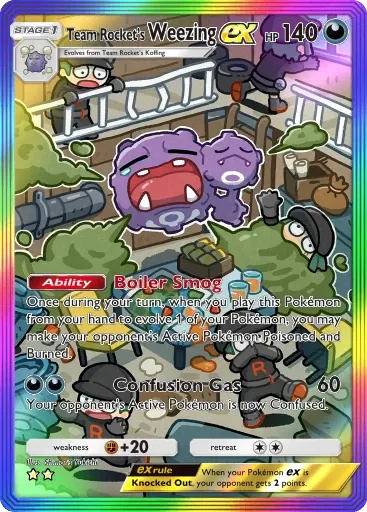 Team Rocket's Weezing ex card art (Team Rocket's Ambition)